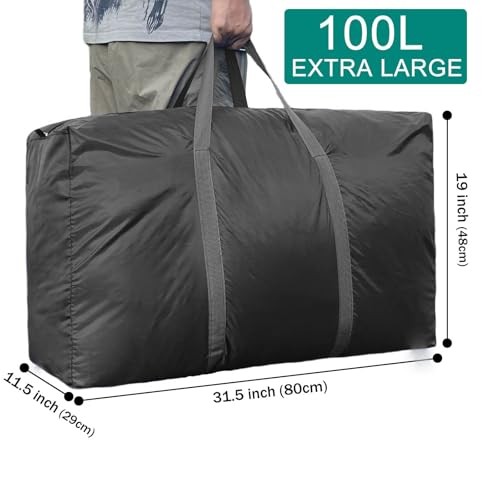 100L Extra Large Storage Bags, Big Moving Bags with Strong Zippers 2 Pack Black