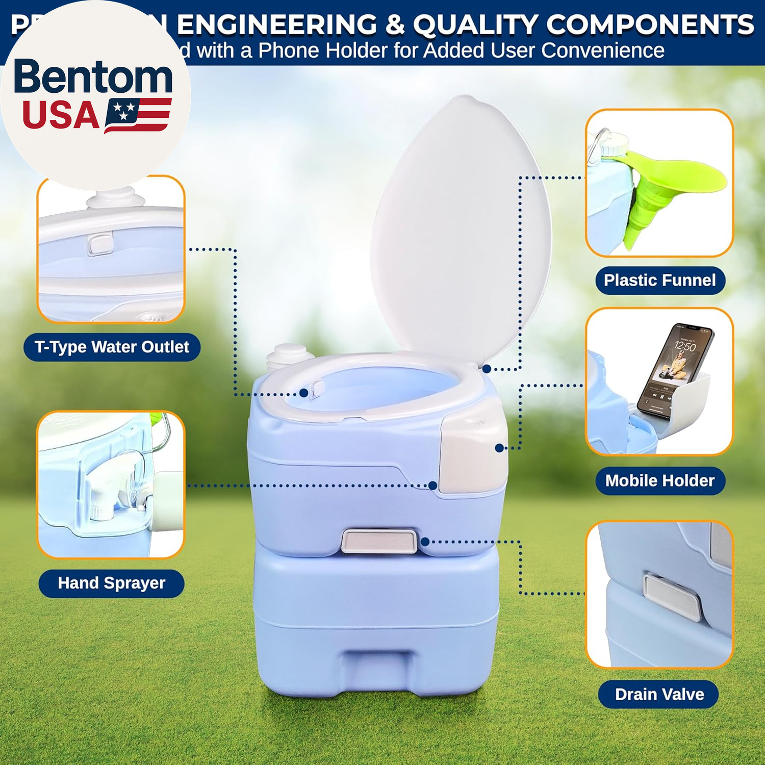 5.3 Gal Portable Camping Toilet for Adults, 100+ Flushes Porta Potty Camp Toilet