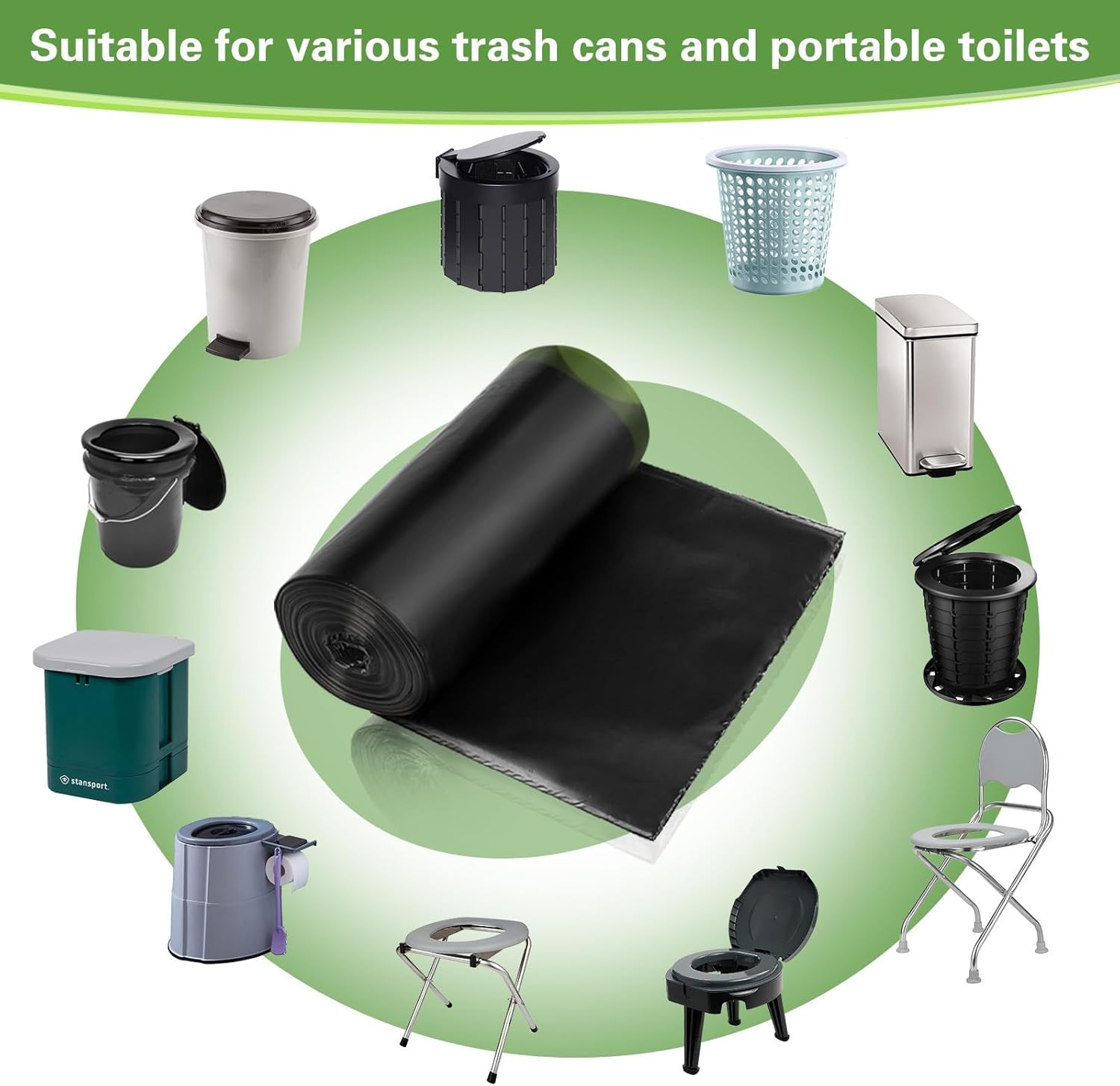 100 Portable Toilet Bags, Biodegradable with Drawstring & Lemon Scent, for 5-8 G
