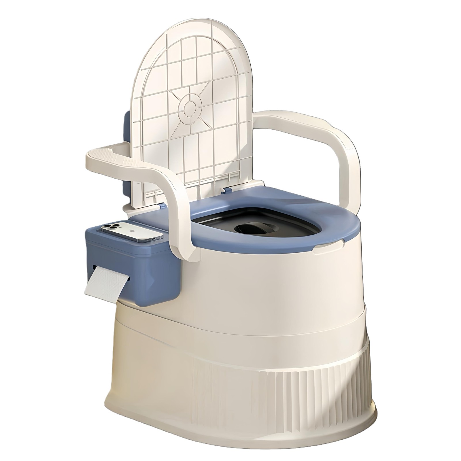 RVTENRIO Portable toilet seat with armrests, with lid, with tissue holder, wi…