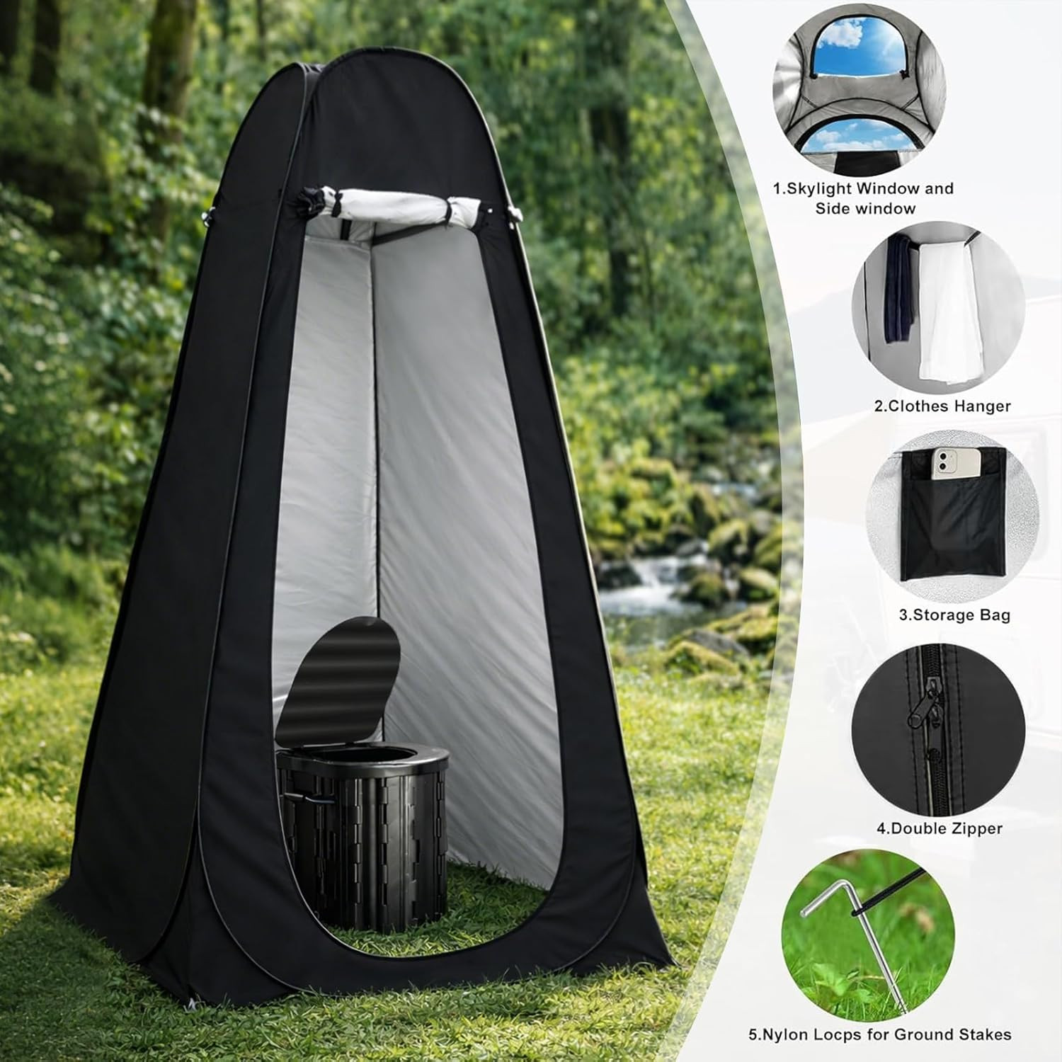 Portable Camping Toilet with Privacy Tent Foldable Outdoor Restroom Travel Kit
