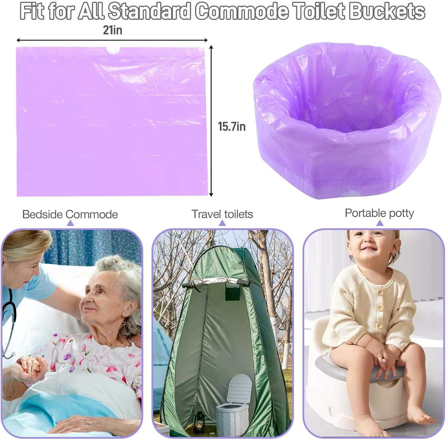 120 Commode Liners – Leak Proof, Lemon Scented Portable Toilet Bags