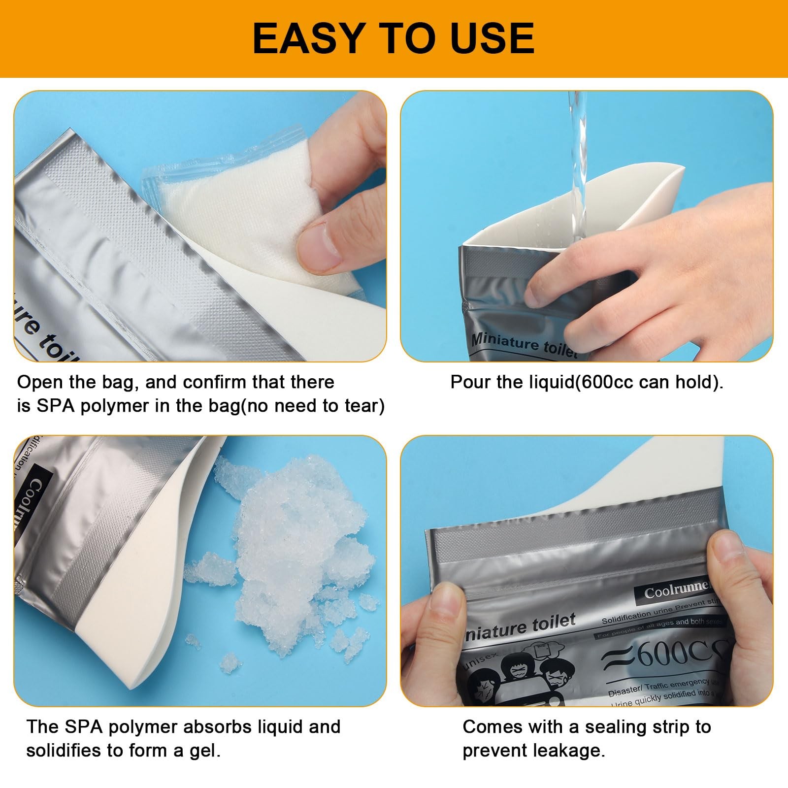 Portable Urine Bags 600ml Emergency Gel Spill Proof Camping Travel Toilet Unisex