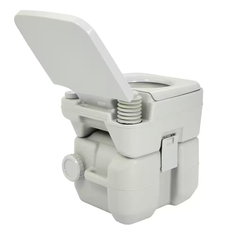 5.3 Gal. Gray Portable Toilet No Leakage Outdoor Camping Flush Toilet with Waste