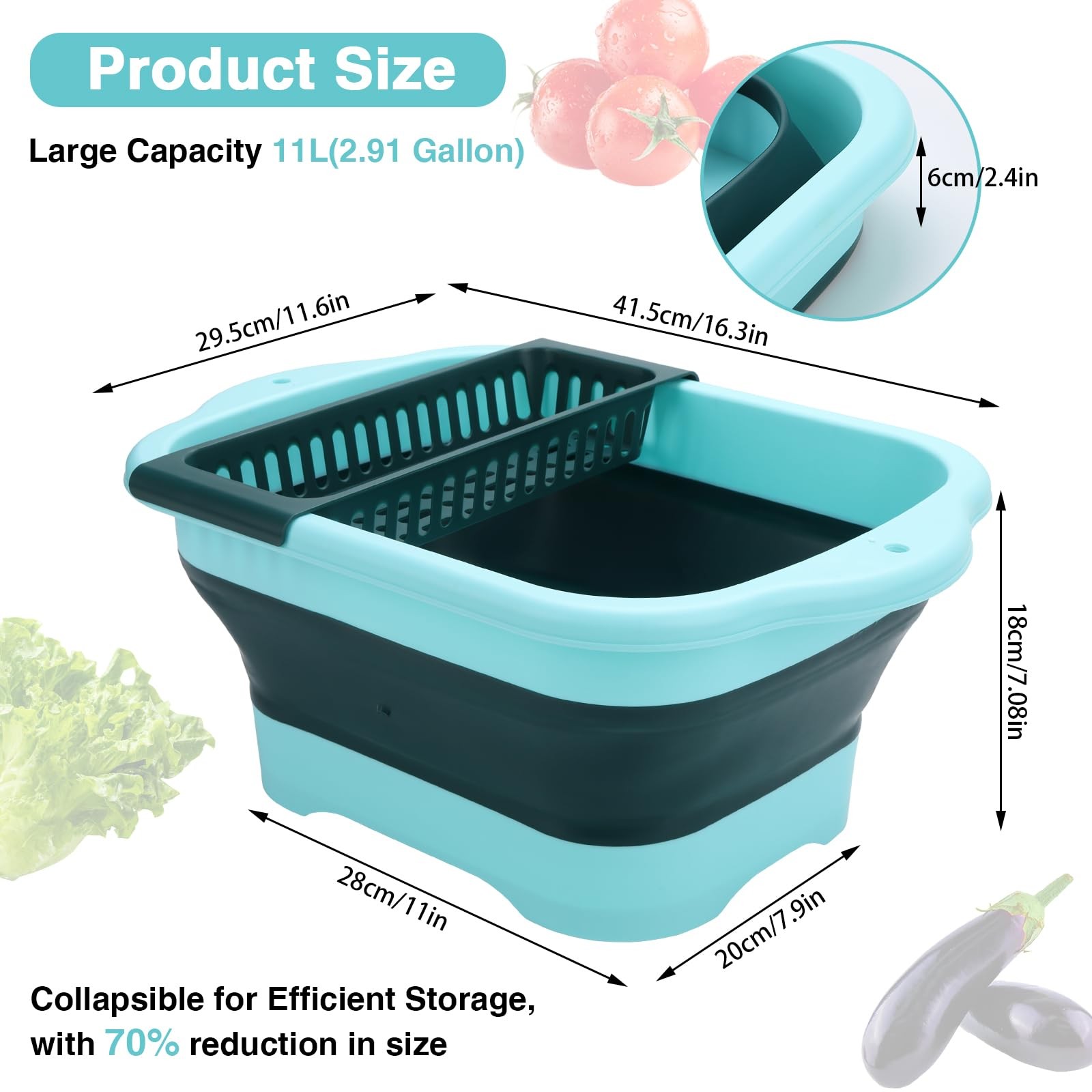 Collapsible Dish Basin with Drain Plug and Portable Sink, 11L(2.91 Gallon) co…