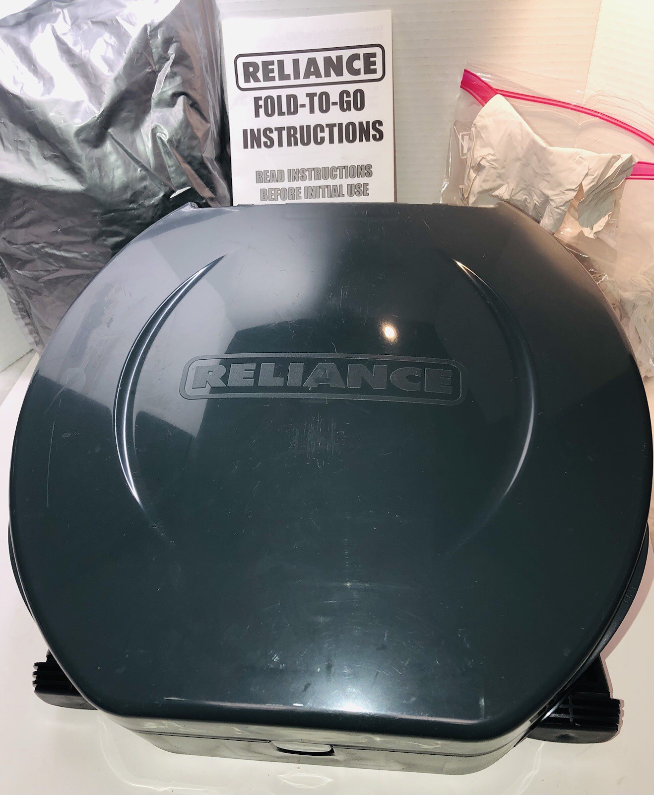 Reliance FOLD-to-GO Folding Portable Camping, RV Toilet With One Bag & Gloves
