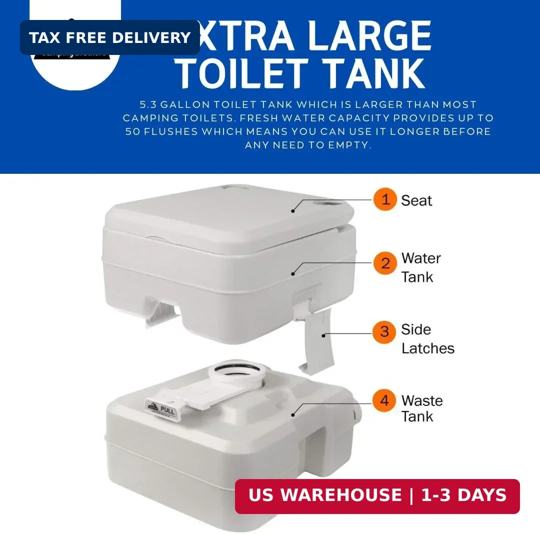 5.3 Gallon Portable Camping Toilet for Adults with Carry Bag – Extra Large Porta