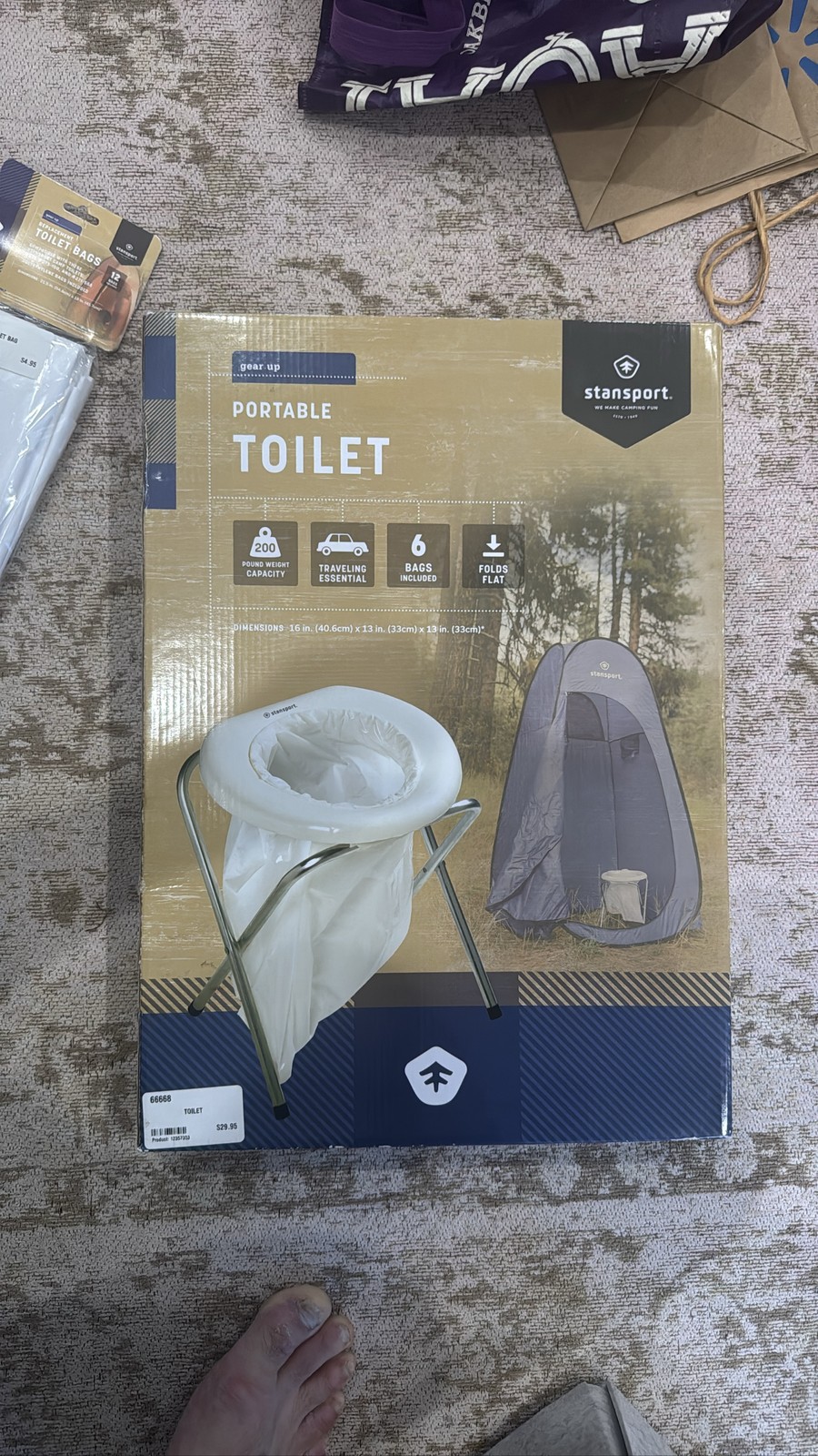 Stansport Folding Portable Camp Toilet 200 lb Capacity with Bags