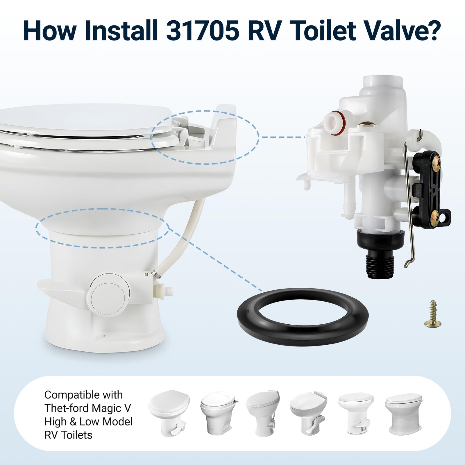 2 Pack 31705 RV Toilet Water Valve Kit, 31688 Camper Toilet Valve Freeze