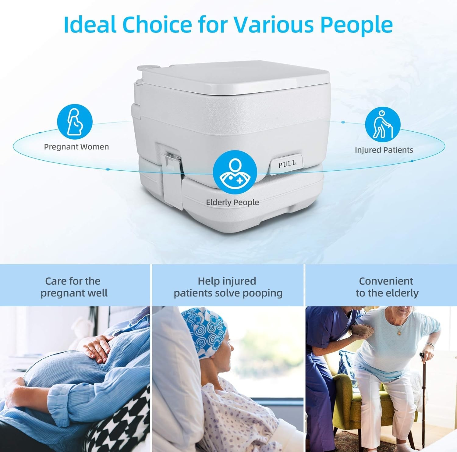Durable 2.6 Gallon Portable Travel Toilet with Handle Flush Pump for Camping