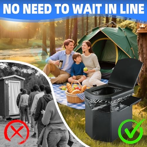 Portable Toilet for Adults, Upgraded 16.5” Tall Camping Toilet with Lid,