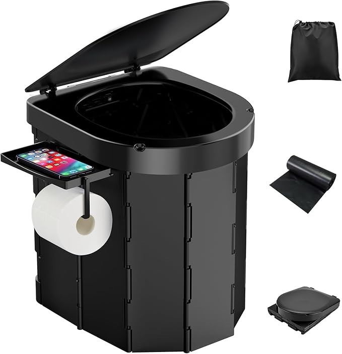 Portable Camping Toilet with Detachable Phone Shelf and Toilet Paper Holder