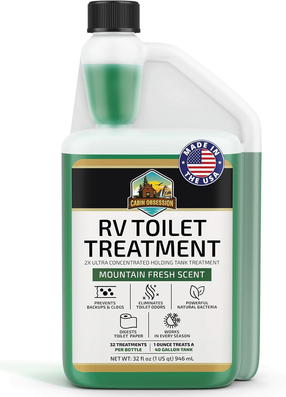 RV Toilet Treatment (32 Oz) – 2X Ultra Concentrated Liquid RV Black Tank Treatme