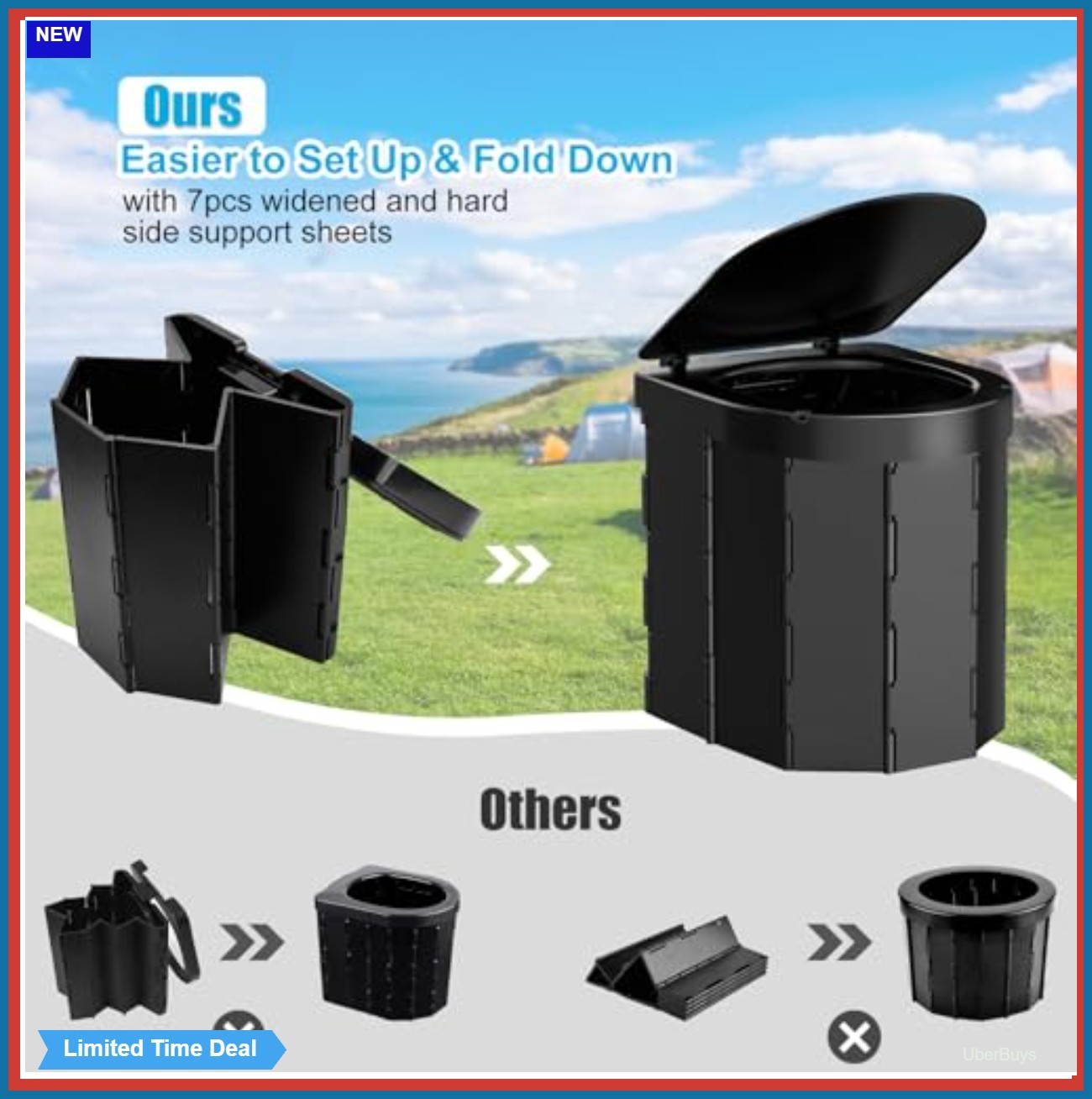 Foldable Camping Toilet for Adults with Lid 400 lbs Capacity Waterproof Carry