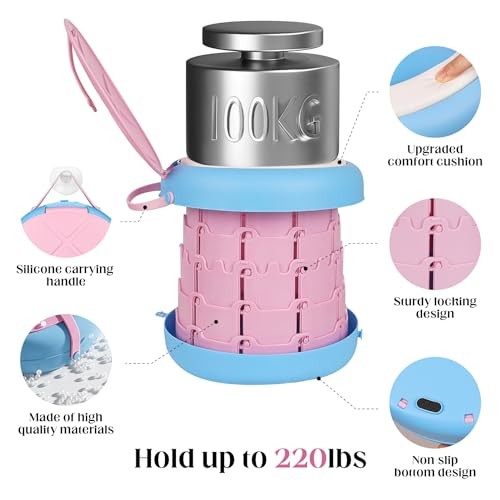 Portable Toilet Camping Foldable Potty Travel Toilet Adjustable Pink&Blue