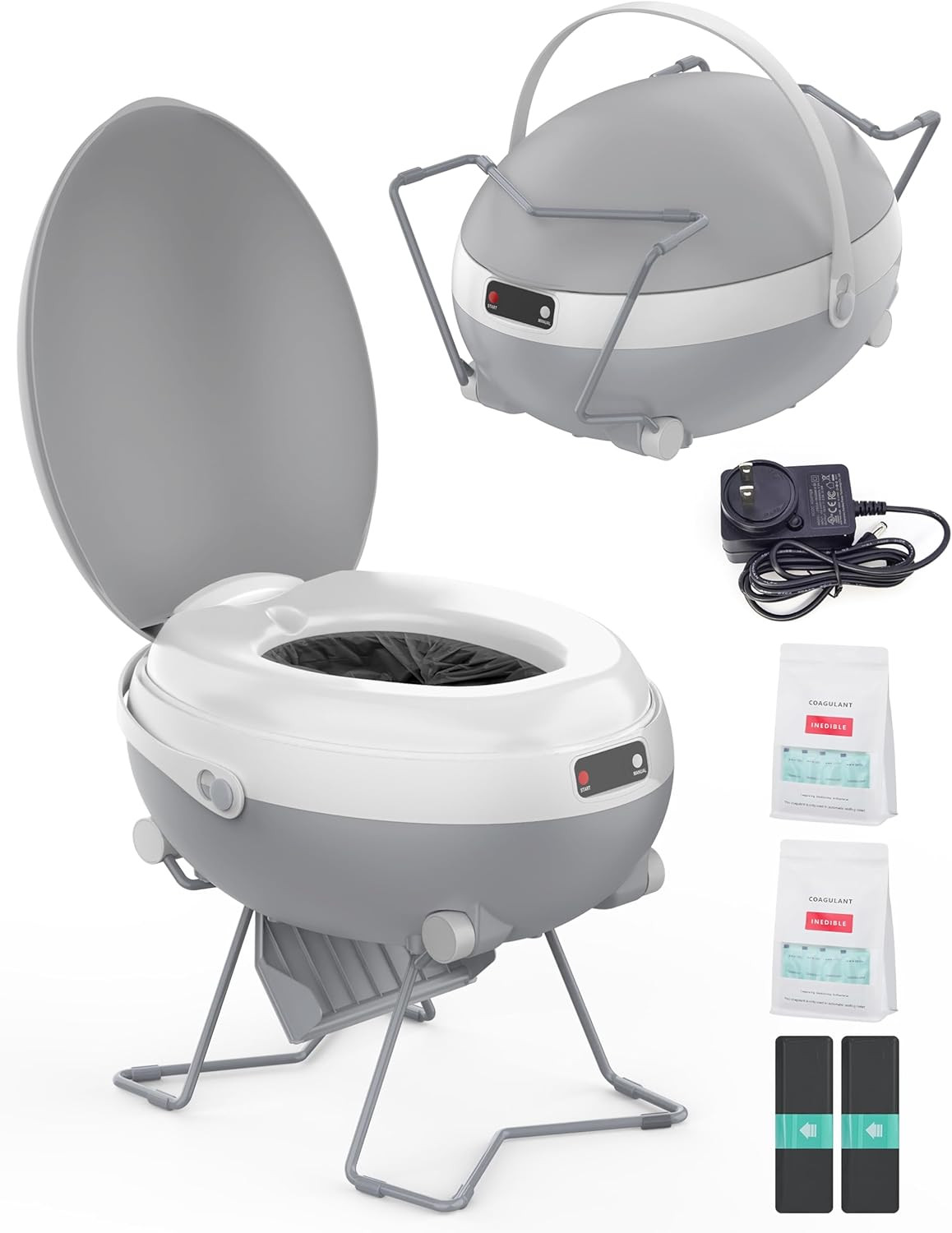 Dry Flush Toilet, Portable Waterless Self-Contained Rechargeable Toilet, Ideal f