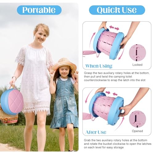 Portable Toilet Camping Foldable Potty for Toddler Adults Kids Pink&Blue