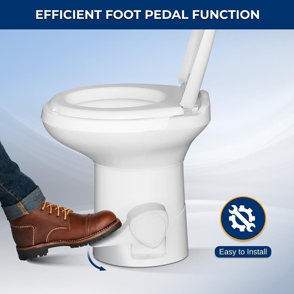 SereneLife RV Plastic Bowl Gravity Flush Toilet w/ Hose Connector, Hand Sprayer
