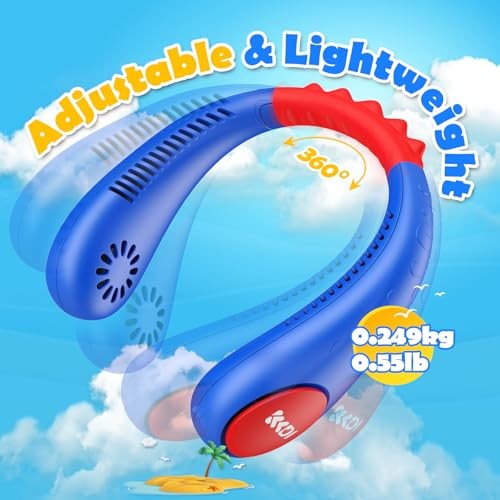 Kids Neck Fan, Portable Bladeless Neck Fan for Kids 4-14Y, 2600mAh Blue & Red