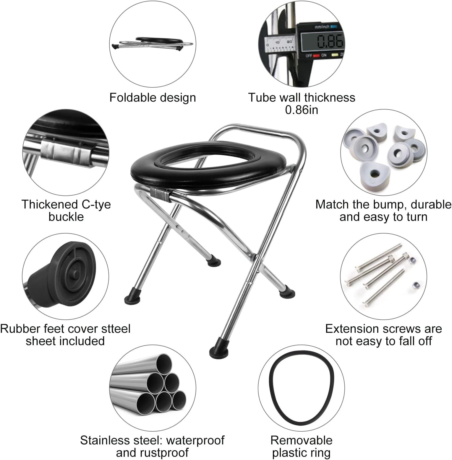 16.5″H Portable Toilet for Camping, 350LB Capacity Stainless Steel Folding To…