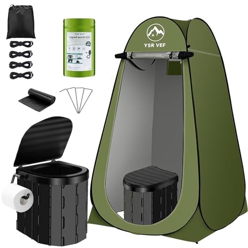 Portable Toilet Kit, Camping Toilet with Pop-Up Black Toilet and Green Tent