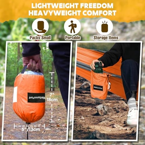 NATUREFUN Ultra-Light Travel Camping Hammock | 300kg Load 275x140cm Orange/Grey