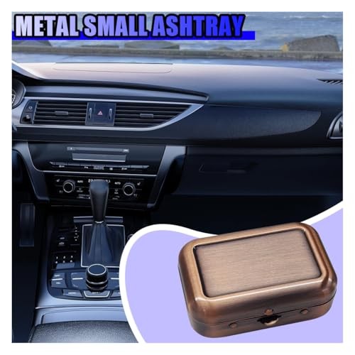 Mini Portable Ashtray – Carry-on Metal Windproof Pocket Car Ash Tray Bronze