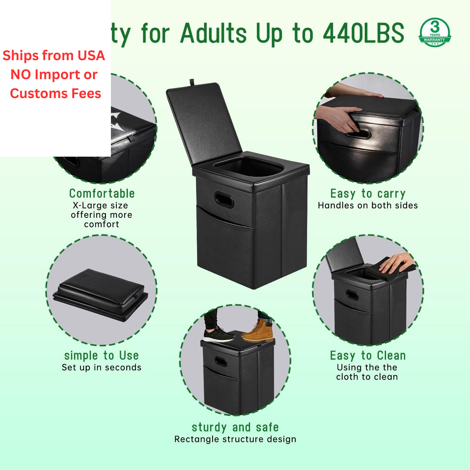 Panmout 16.5″ XL Portable Toilet for Camping, Foldable Travel Black