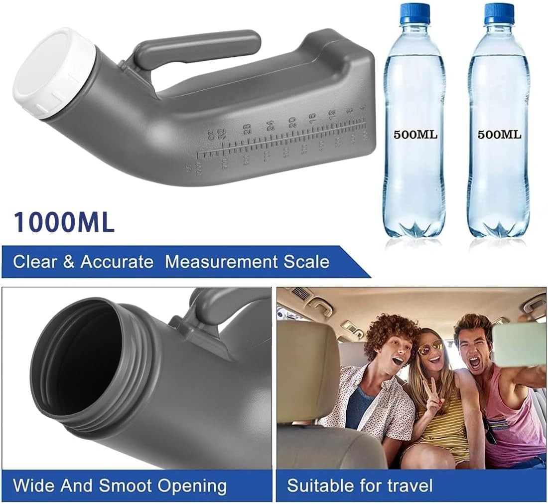 Portable Urinal Bottle for Men 1200ml Plastic Pee Bottle w Lid Camping Travels