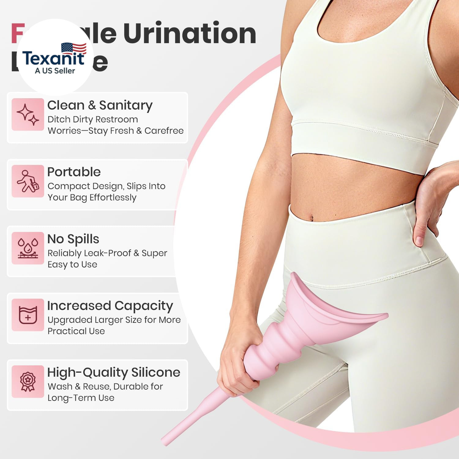 Quick-Fold Portable Female Urinal, Silicone Pee Funnel with 10Cm Extension Tube,