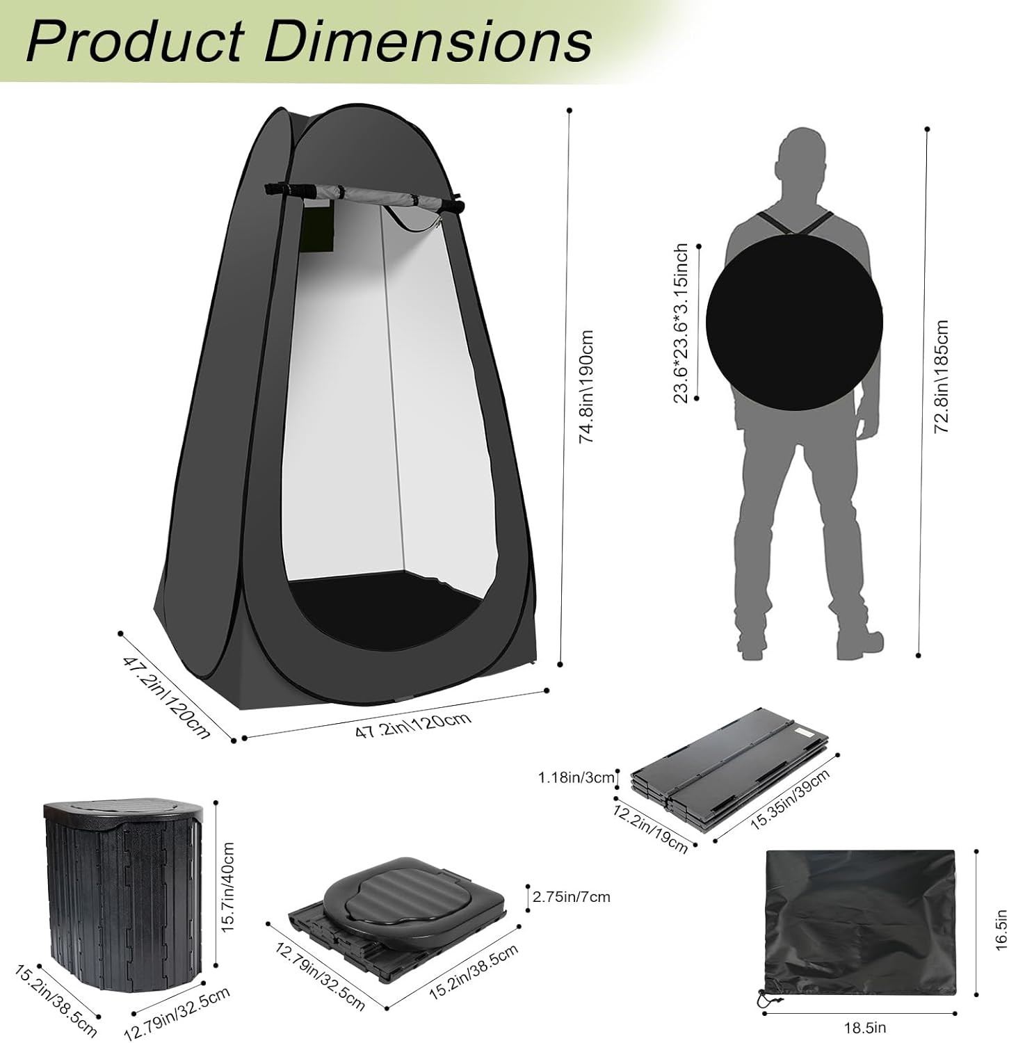 Camping Toilet Kit with Pop up Privacy Tent, X Large Portable Folding Toilet Pot