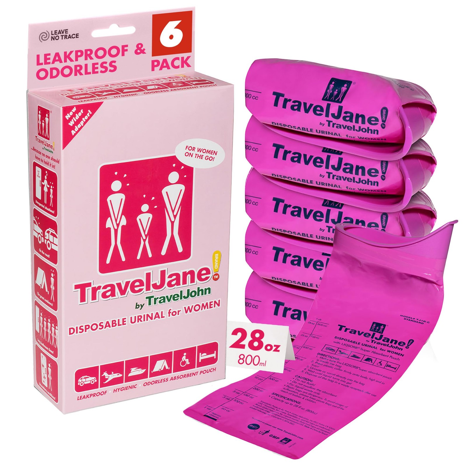 TravelJane Disposable Urinal Bags 28oz 6 Pack – Travel Urinal for Women, Men …