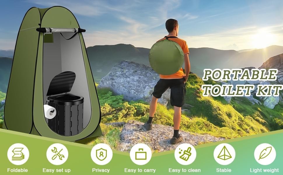 Portable Toilet Kit, Camping Toilet with Pop-Up Privacy Tent Toilet Bags, Was…