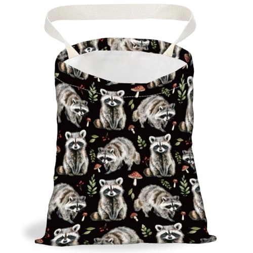 Print Car Trash Bag Hanging Garbage Bag with Snap Buttons Car-Back Seat Raccoon