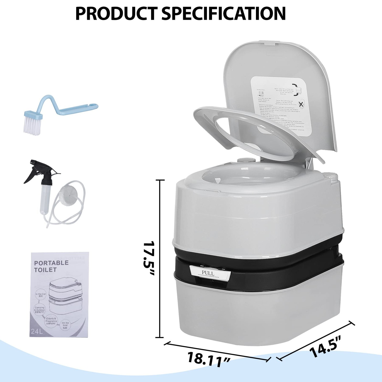 HSM 6.4 Gallon Waste Tank Portable Toilet for Camping RV Boating Fishing Indo…