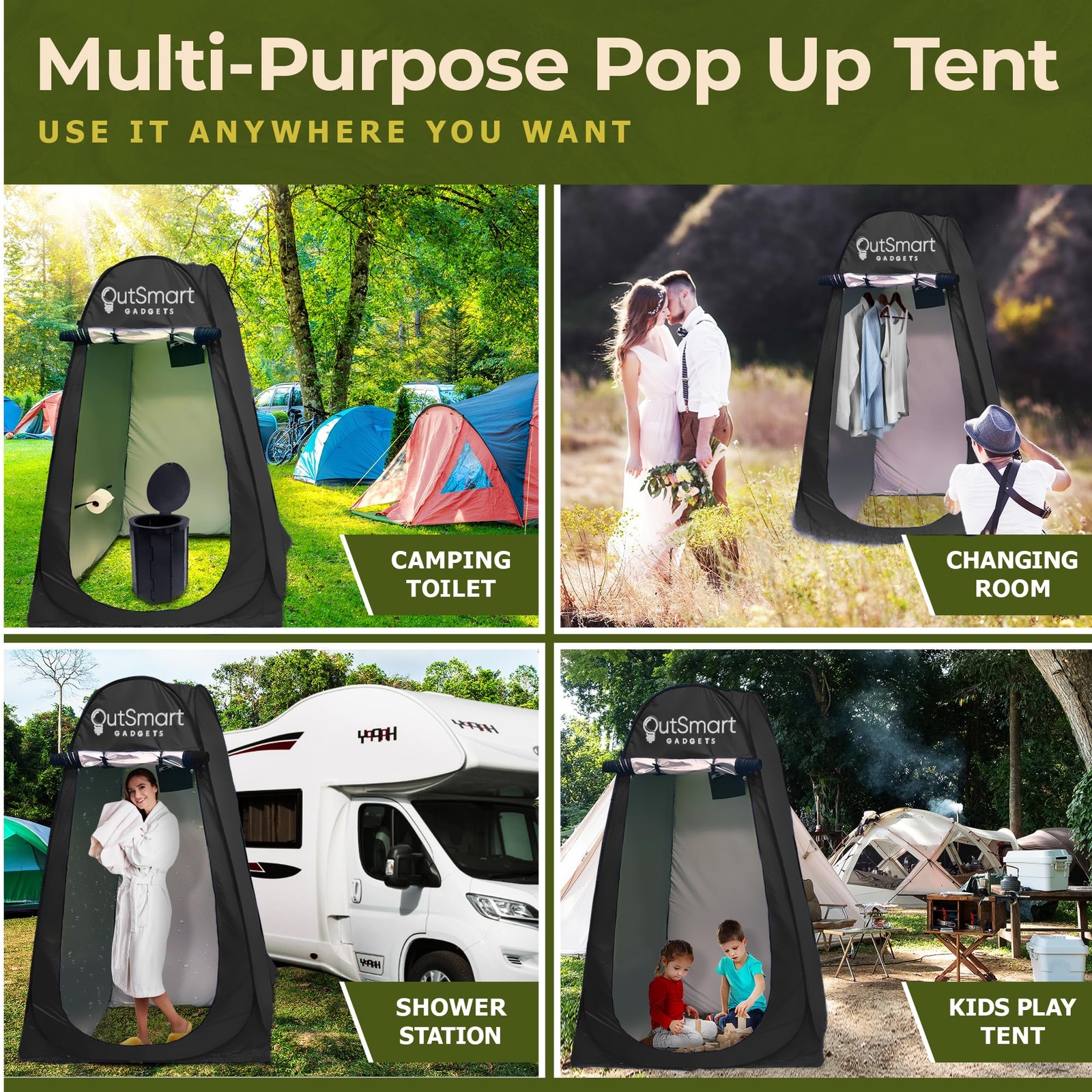 Outsmart Gadgets Outdoor Camping Toilet with Pop-Up Privacy Tent and Night La…