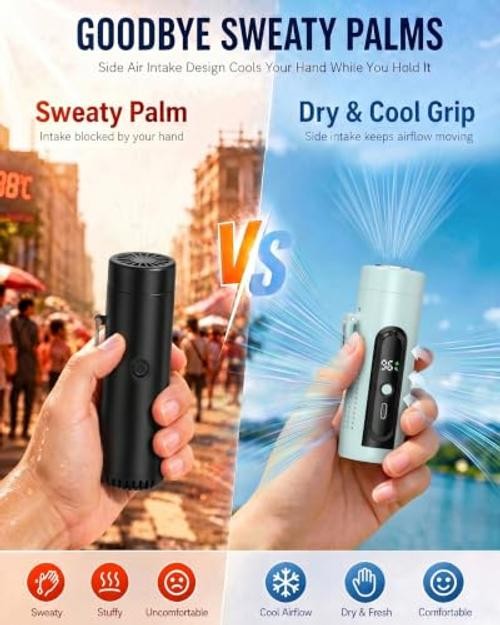 Mini Clip On Handheld Cooling Fan, 17000RPM 5 Speed Small Belt Fan Light Blue