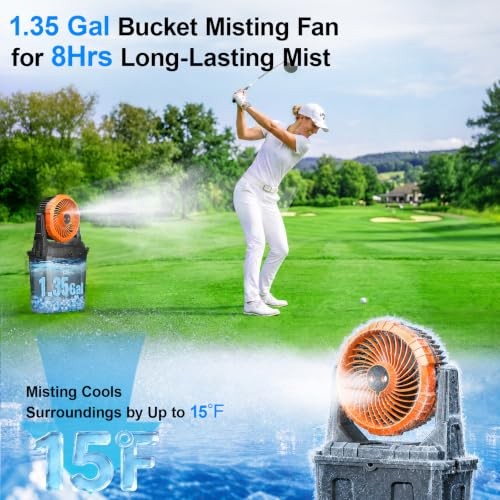 1.35 Gal Portable Misting Fan, Outdoor Fans for Patios, [Max 30H] Light Orange