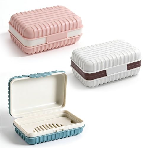 3Pcs Travel Bar Soap Holder, Portable Leakproof Soap Dish Container with Lid