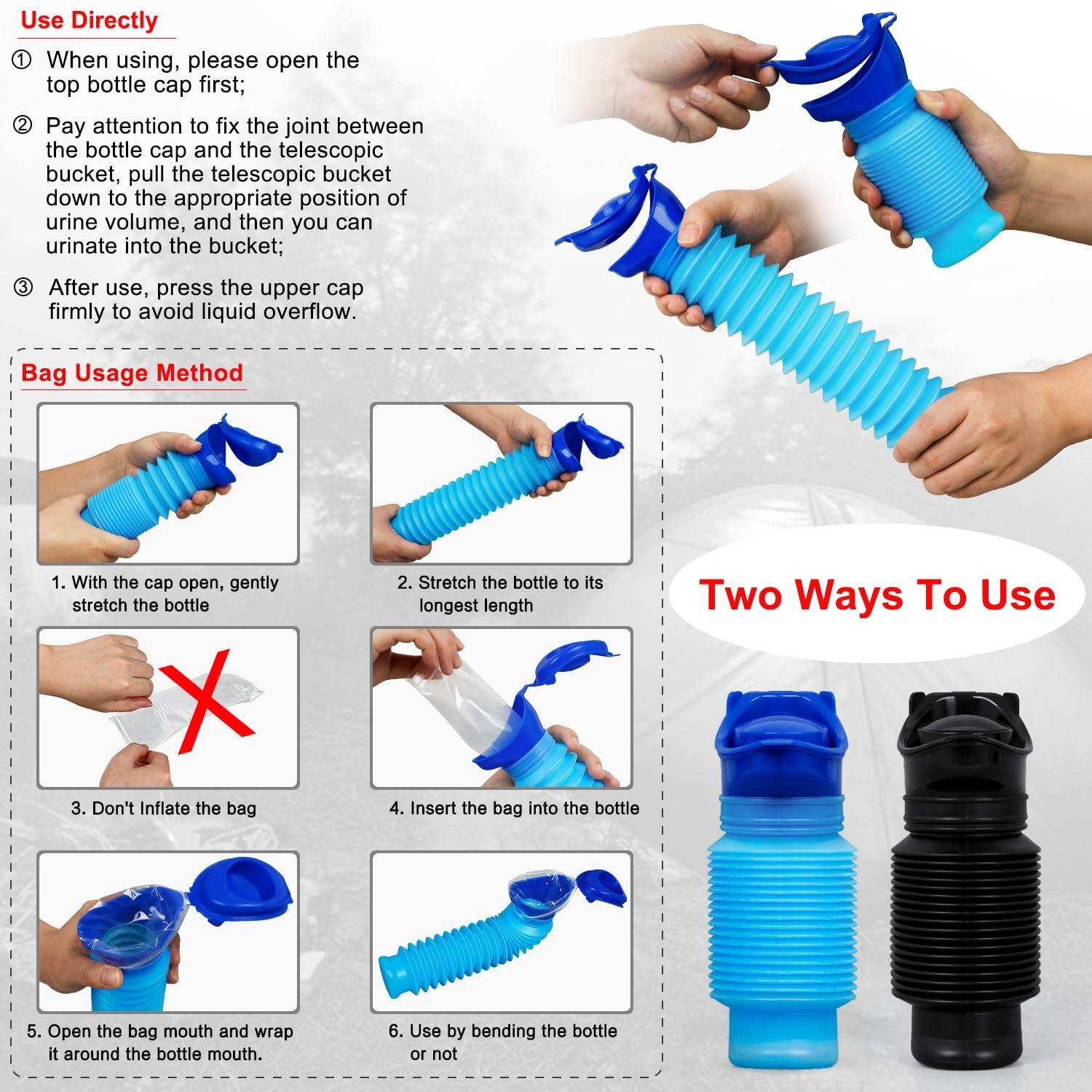 Portable Urinal for Men & Women, 750ml Leakproof Pee Bottle with Disposable Bags