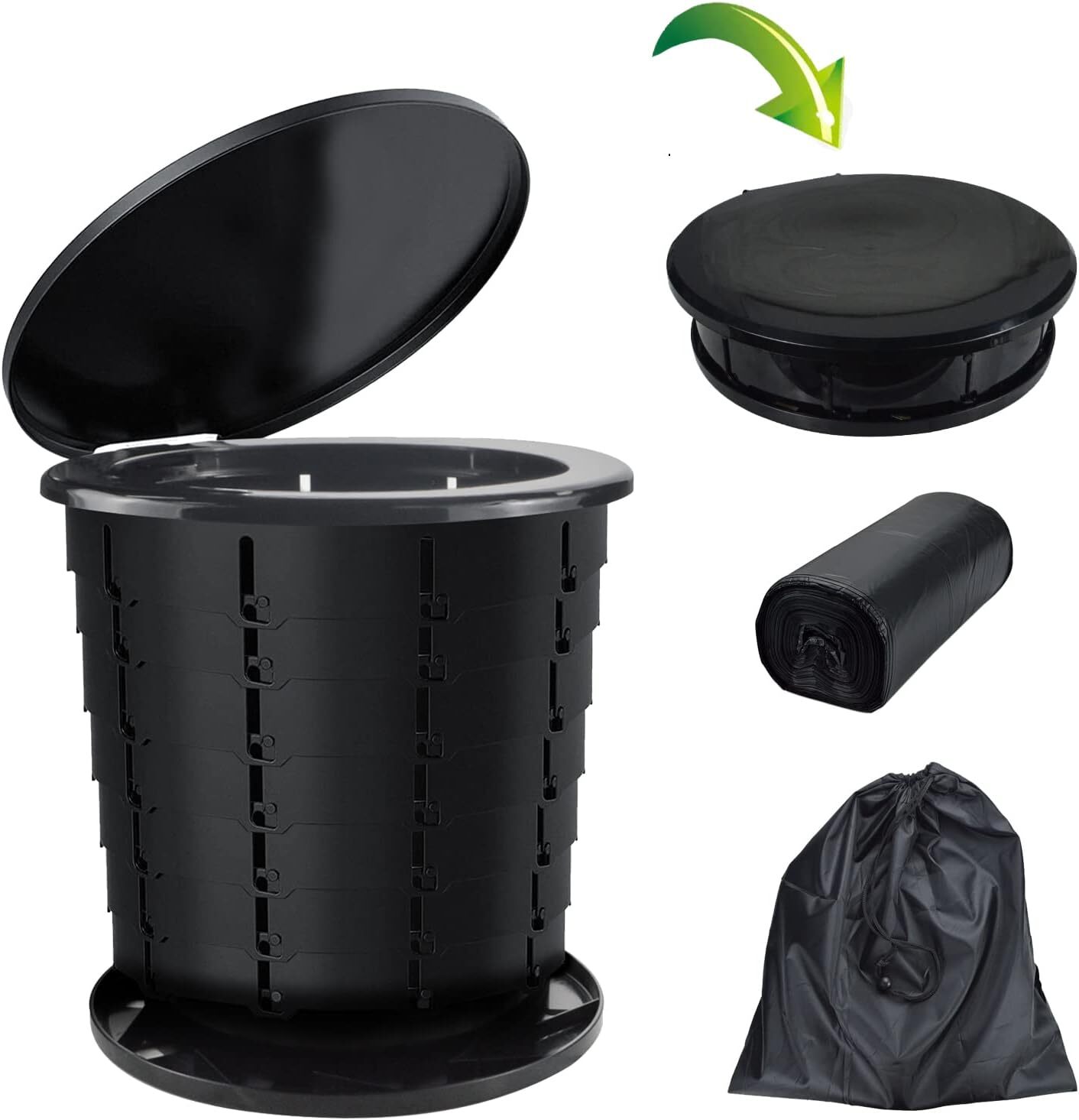 13″ Retractable Portable Toilet Adjustable Height Camping Toilet +10 Trach Bags