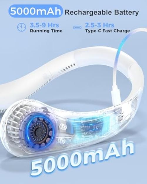 Portable Bladeless Neck Fan, Fathers Day Gift for Men Dad Blue Collar White