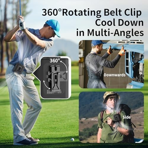 Socool Portable Waist Fan Clip on Belt 360 Rotation Wearable 14500mAh Black