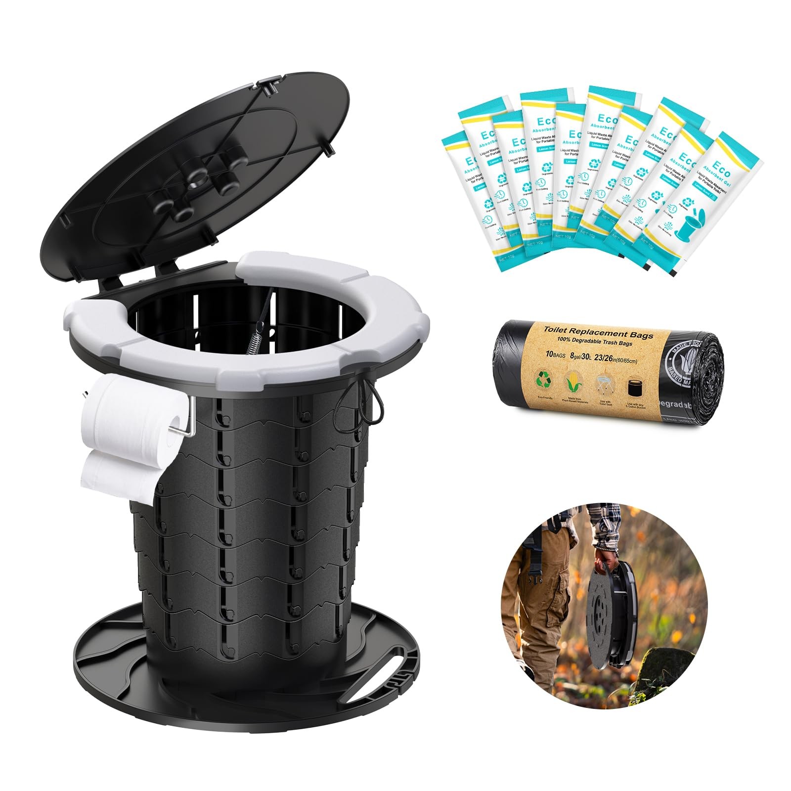 Upgraded Retractable Portable Toilet with Soft Cushioned Seat, 350LBS Foldabl…