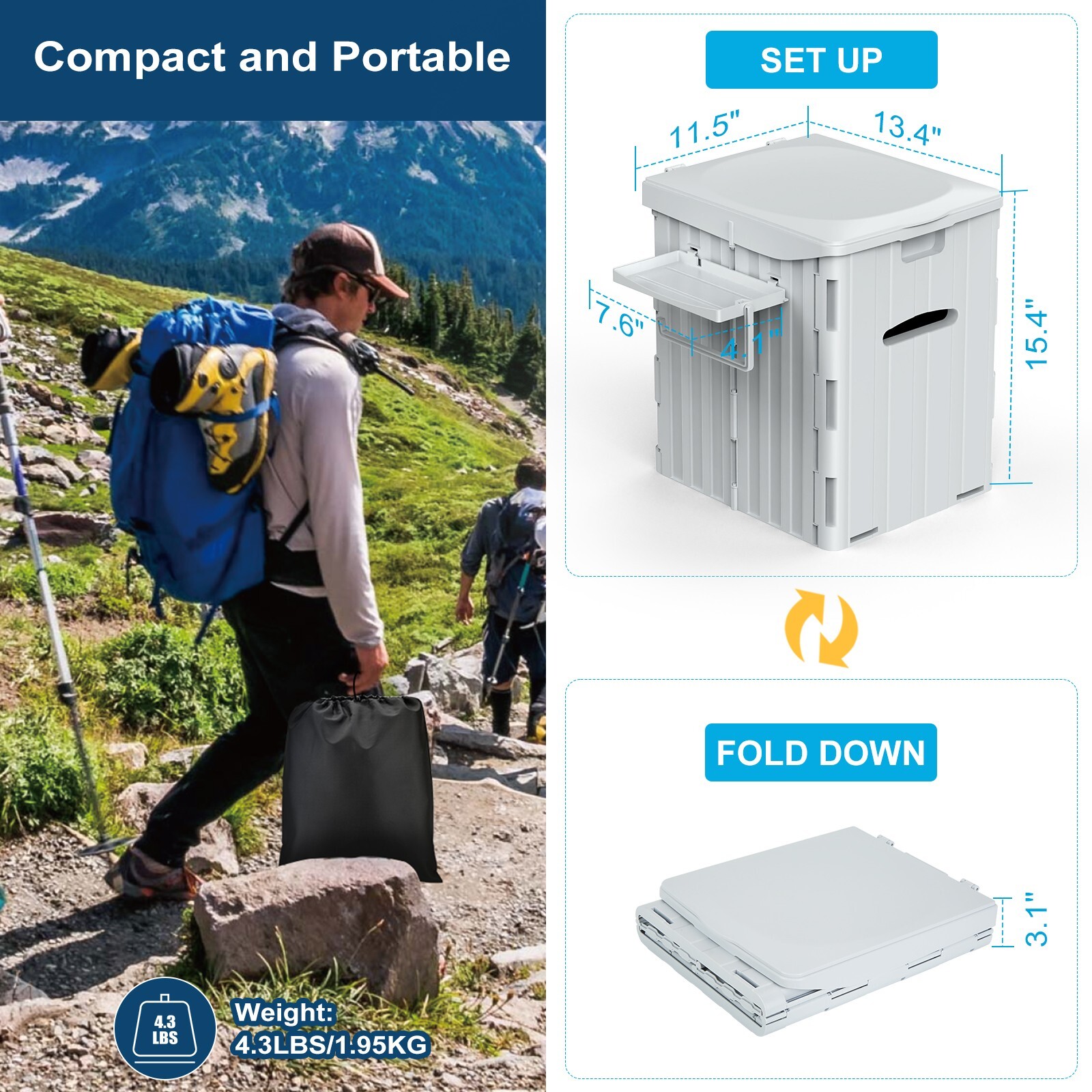 XL Portable Foldable Camping Toilet with Lid, Phone Shelf and Paper Holder