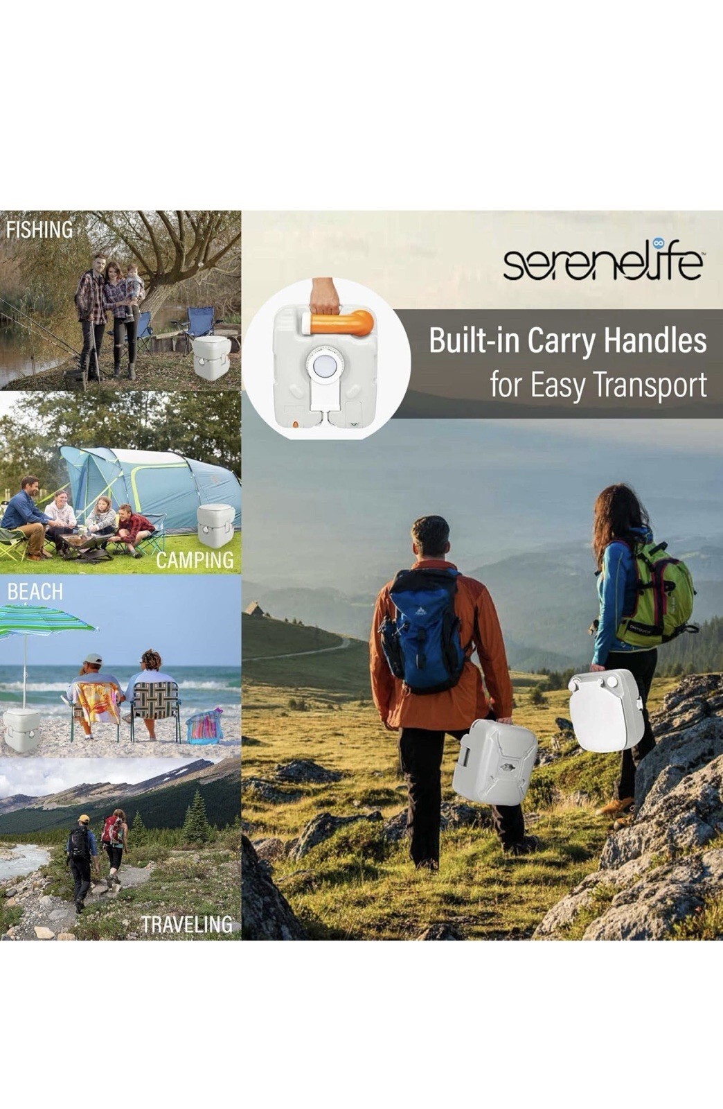 SereneLife Outdoor Portable Toilet w/Carry Bag, 5.8G Waste Tank, 3.2G Water Tank