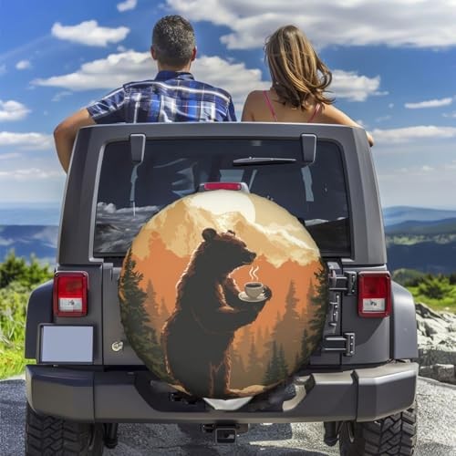 Spare Tire Cover for Rv Trailer Camper- Waterproof 15 inch Sunset Bear Coffee