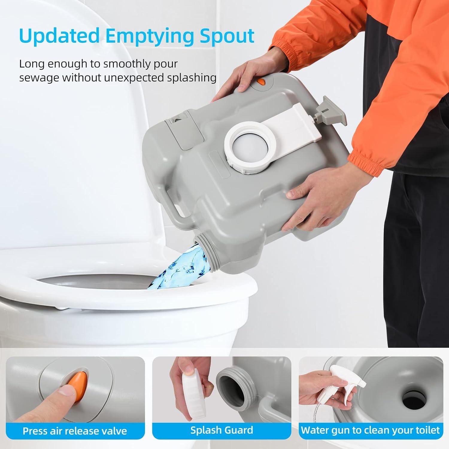 Heavy Duty Portable Toilet 441lb Capacity 5.28 Gal Flush w/ Level Indicator