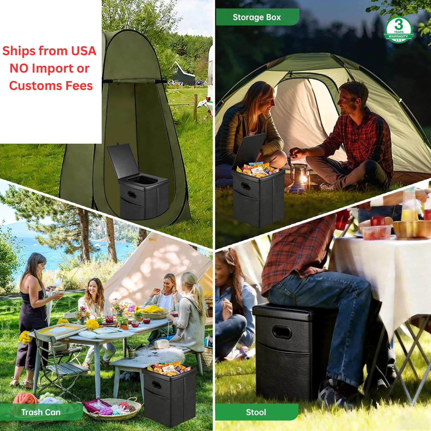 Panmout 16.5″ XL Portable Toilet for Camping, Foldable Travel Black