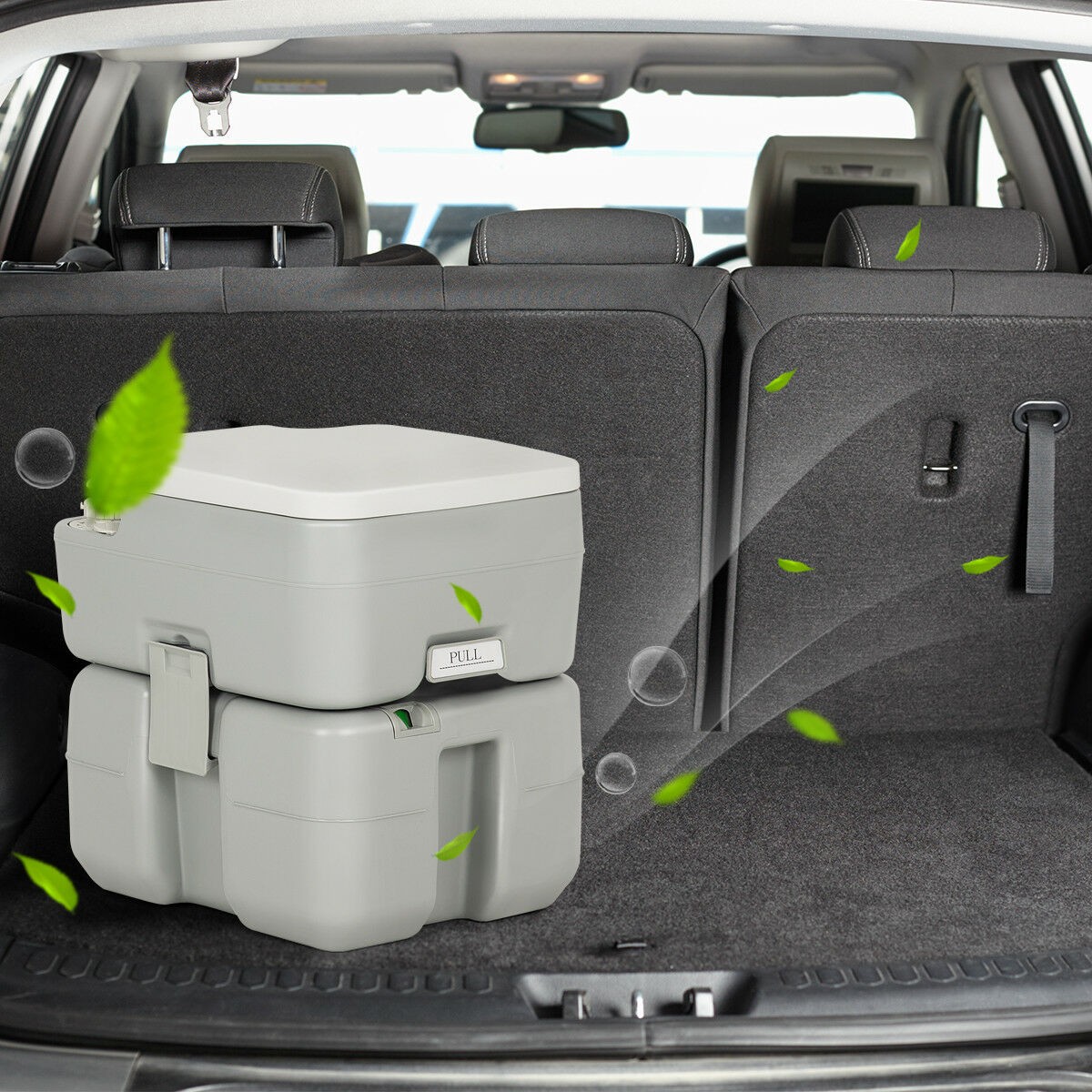 5.3 Gallon Portable Travel Toilet with Piston Pump Flush Outdoor Camping Gray